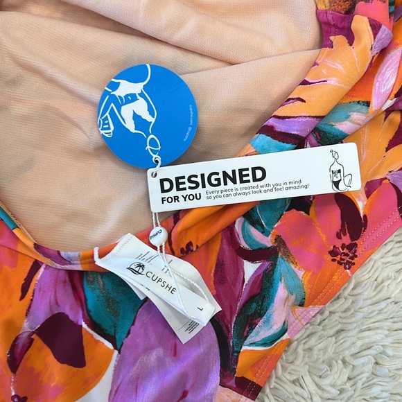 Cupshe onepice swimsuit size large NWT orange pink floral print - Picture 4 of 4